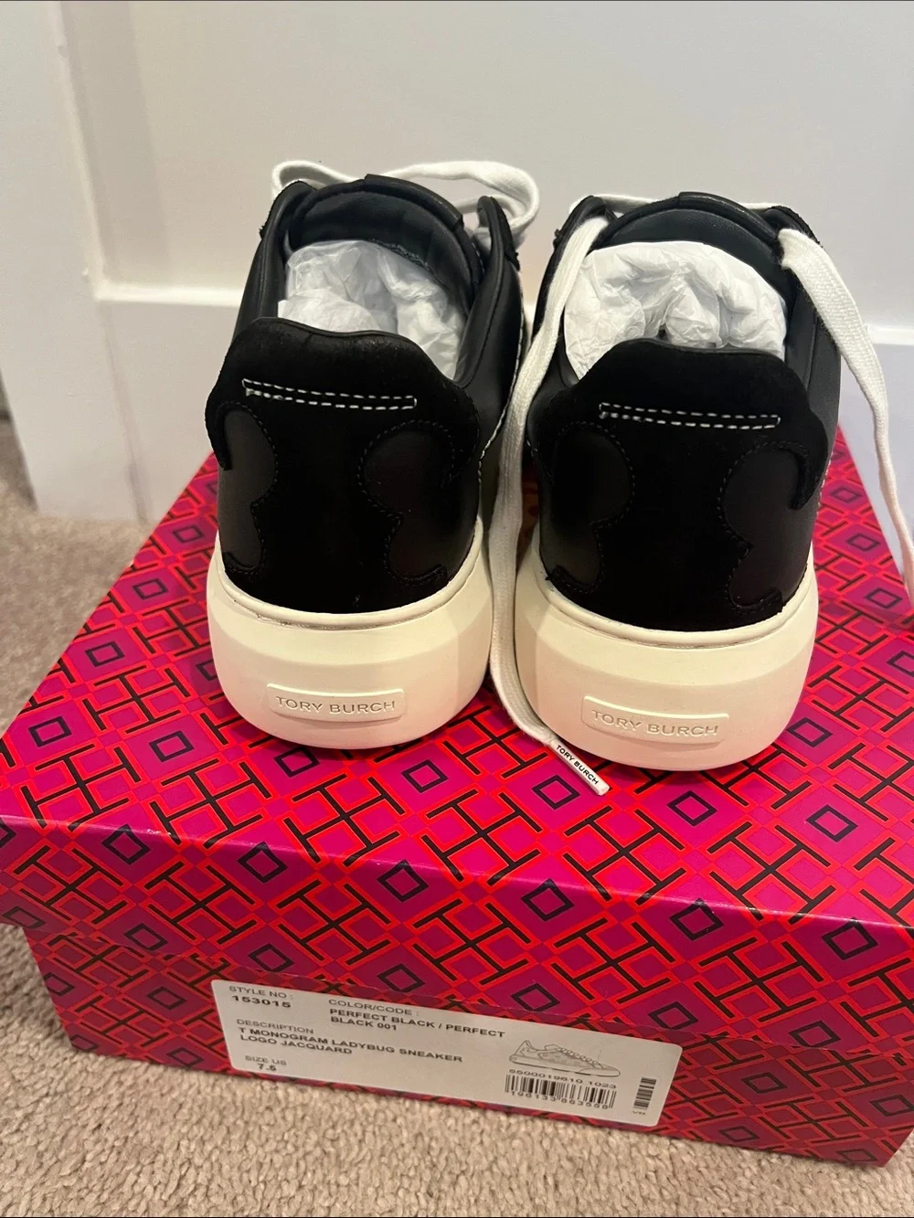 Tory Burch Kids Black and White Logo-Embossed Platform Sneaker
